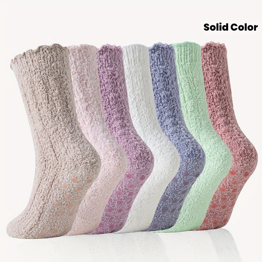 7 Pairs Women's Non-Slip Socks Fuzzy Socks Grippy Non-Slip Socks Hospital Slippers Gripper Socks Warm Cozy Socks Thick Fluffy Socks Winter Cozy Non-Slip Socks Holiday Gift Socks