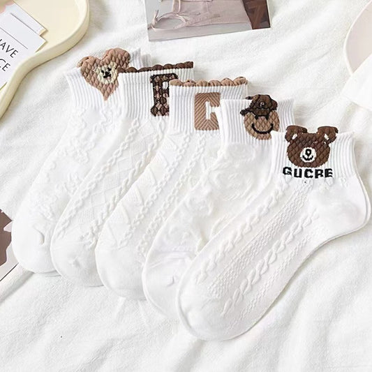 10 Pairs Women's Korean-Style Cute Bear Short Socks