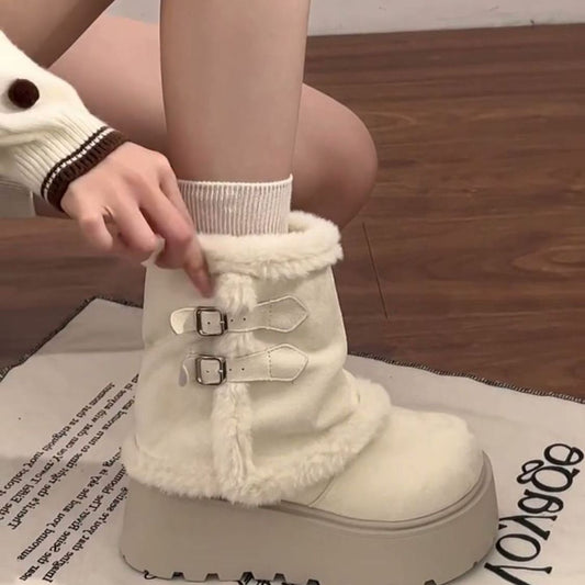 Women'S White Snow Boots with a Warm faux fur Lining, Designed for Winter. These Ankle Boots Provide a And a Slight Height Boost