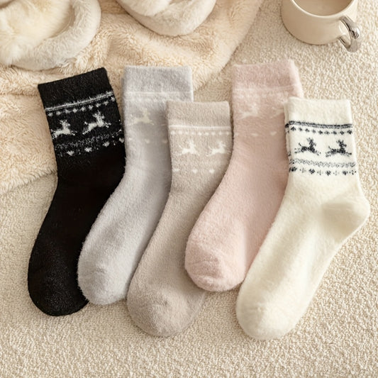 5 Pairs Women's Australian Velvet Elk Socks - -Lined Thickened Warm Winter Mid-Calf Boots for home, Pregnancy & Nursing