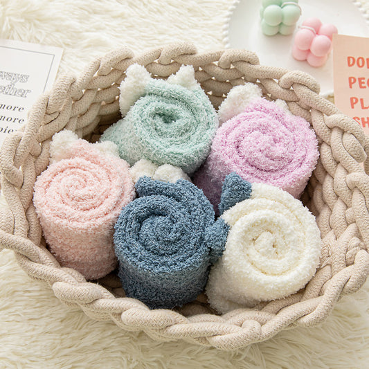 6 Pairs Striped Women'S Warm Winter Socks with Fleece | Snow Socks, Coral Fleece Autumn and Winter Mid Tube Socks, Thick Sleep Home Floor Socks