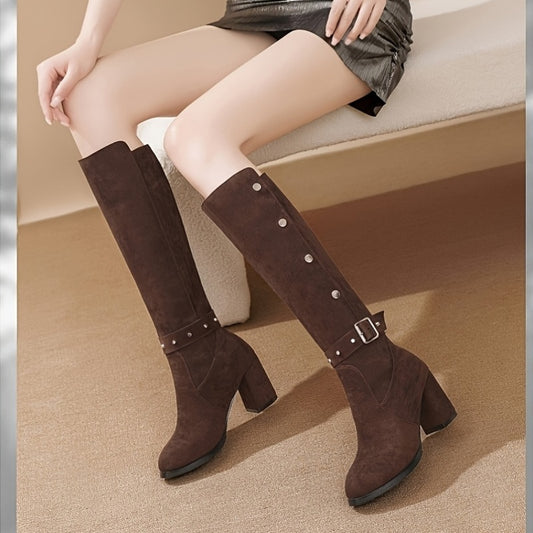 Women' Plus Size Petite Height Increasing Boots - Korean Winter Tall Ankle to Knee-High Boots with Soft Non-Slip Platform Sole, Chunky Heel & Buckle Closure for Instant Height